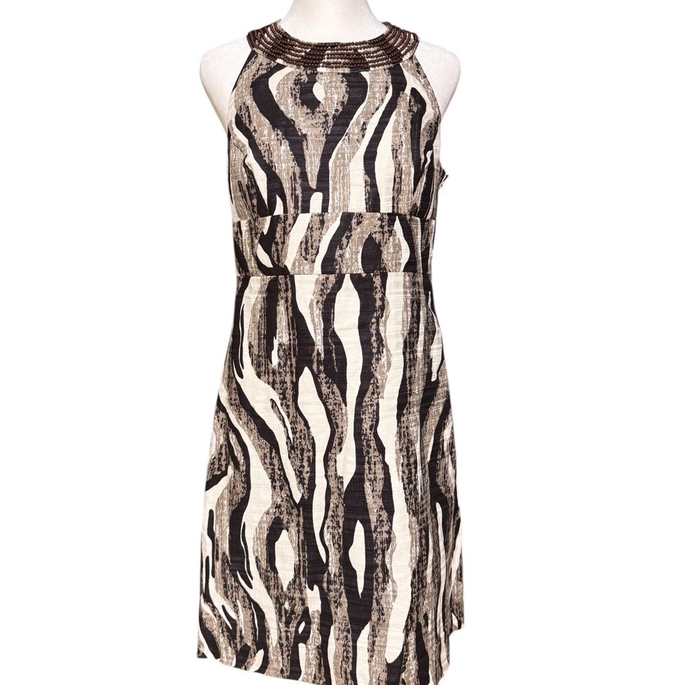 Ann Taylor Tribal Print Halter Dress Size 4 Beaded Neck Sleeveless Style